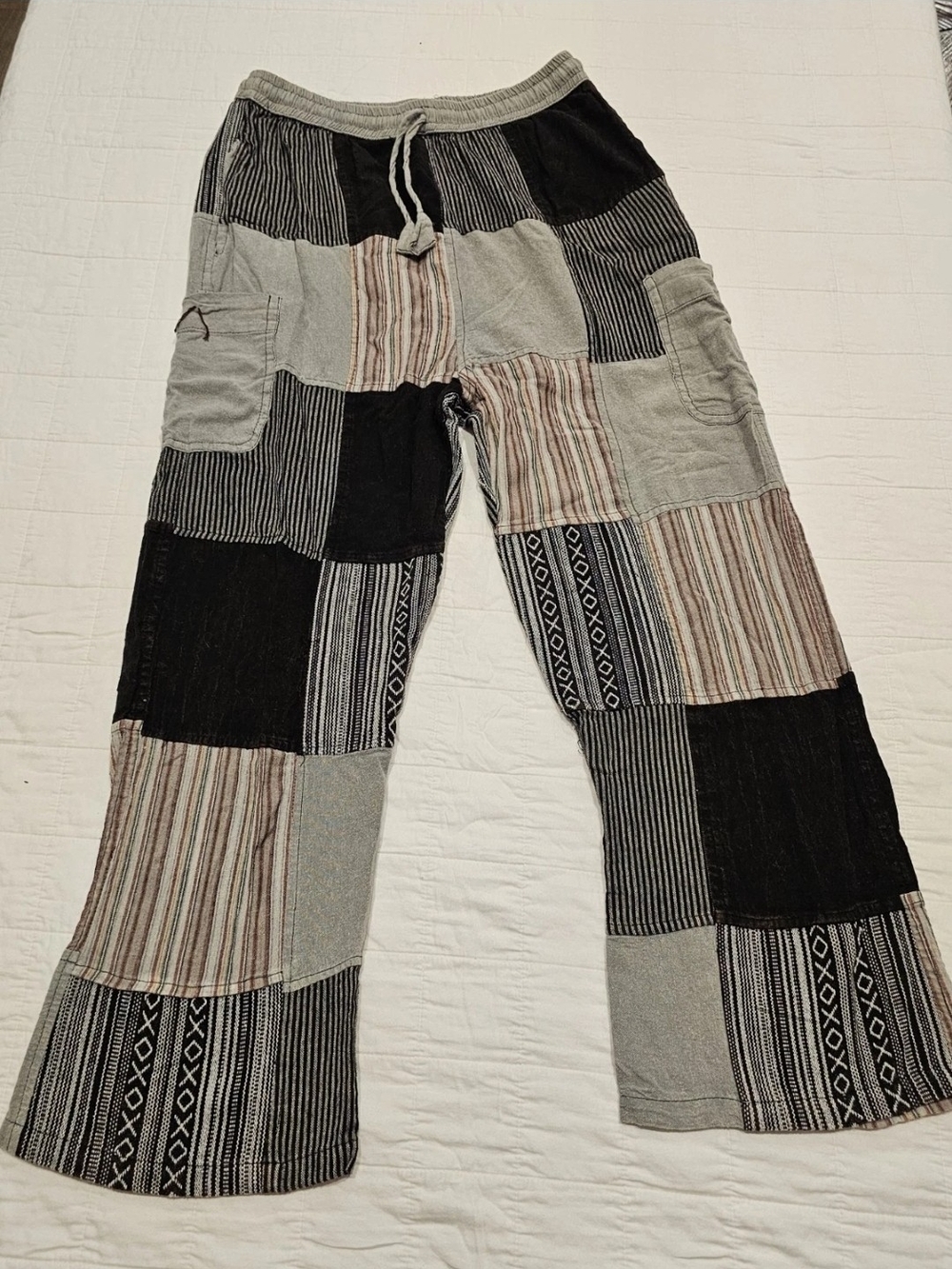 Rising International Patchwork Cotton SweatPants Size XL Mushrooms Hippie